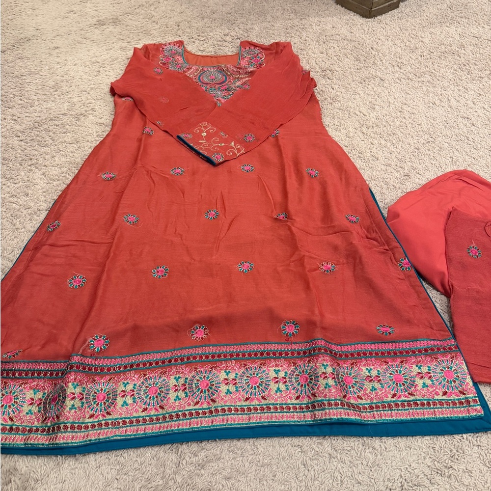3 Piece Pink & Teal Salwar Kameez Set
